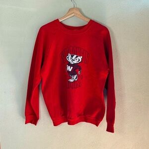 Vintage Fruit Of The Loom Wisconsin Badgers Red White Cotton Blend Sweatshirt XL